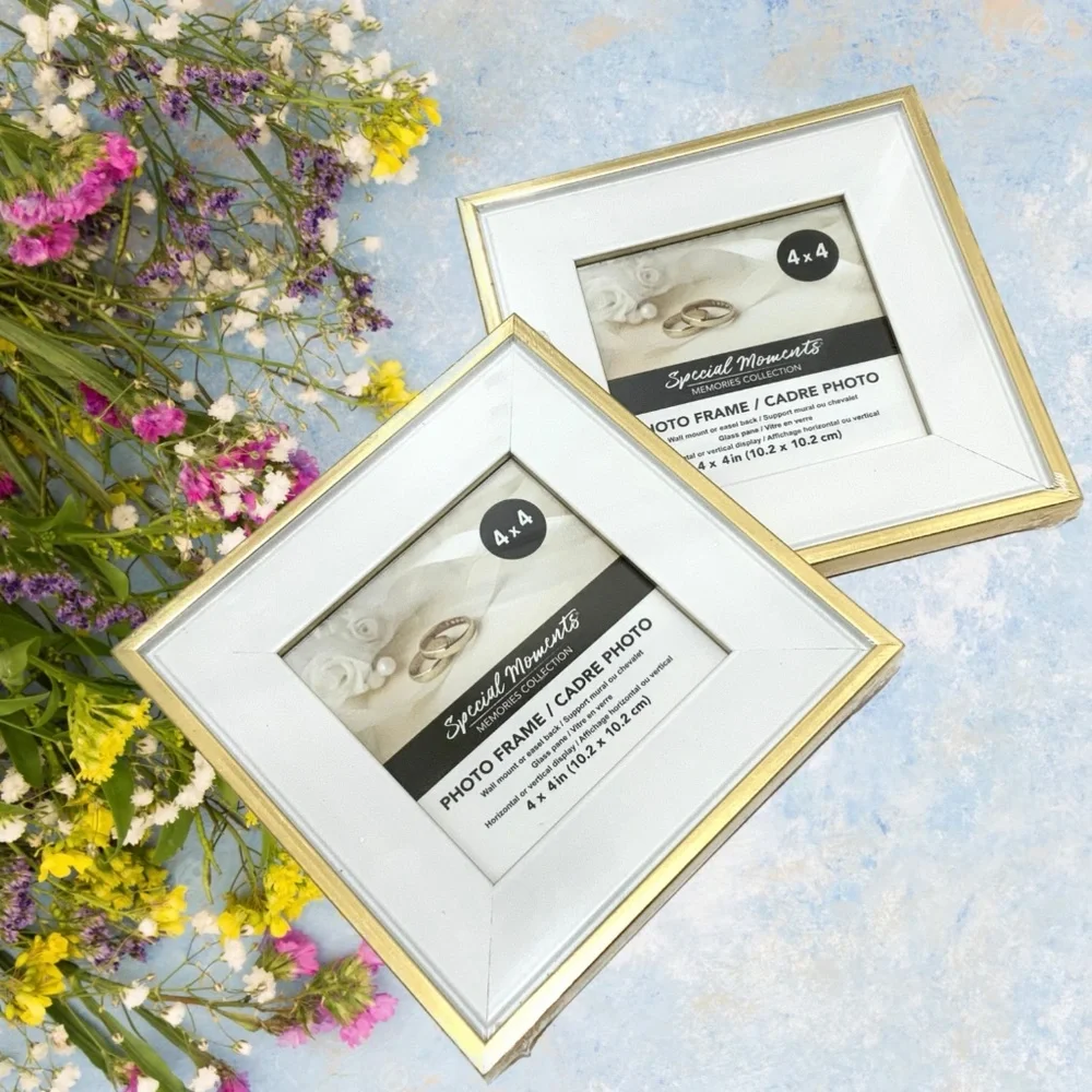 Set of 2 Picture Frames Ivory White Gold Photo Frame with Mat Poster Frame 4x4in